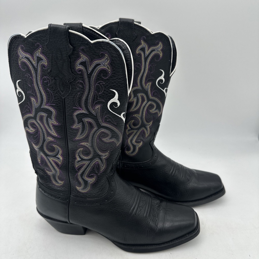 Justin Boots Womens 9 B Black Purple Stampede Cowgirl Leather Square Toe L2554